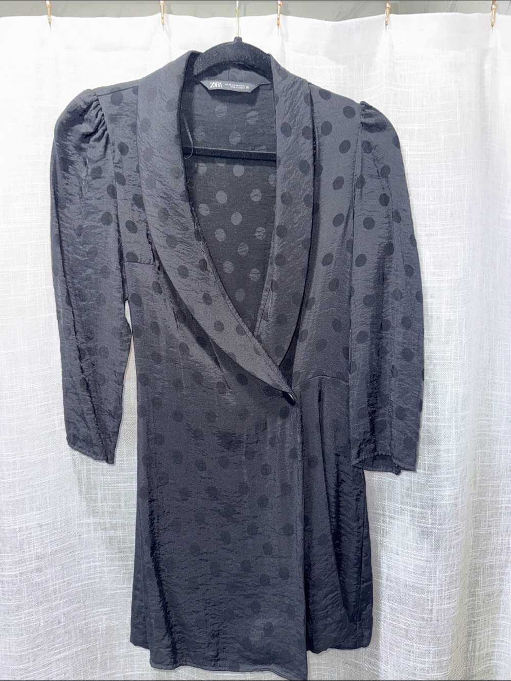 Zara Black Polka Dot Satin Shawl Collar Romper